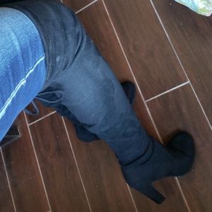 Black velvety over the knee boot